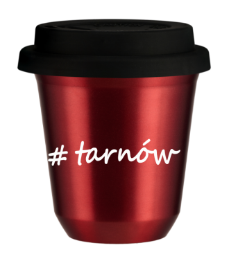 Tasse 240 ml ROUGE MÉTALLIQUE "Tarnów", avec couvercle noir Tasse 240 ml ROUGE MÉTALLIQUE "Tarnów", avec couvercle noir