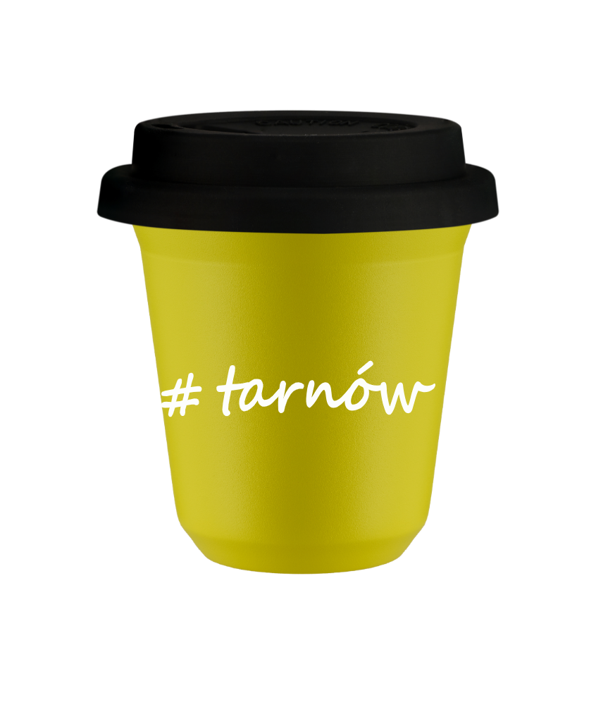 Tasse 150 ml JAUNE "Tarnów", avec couvercle noir