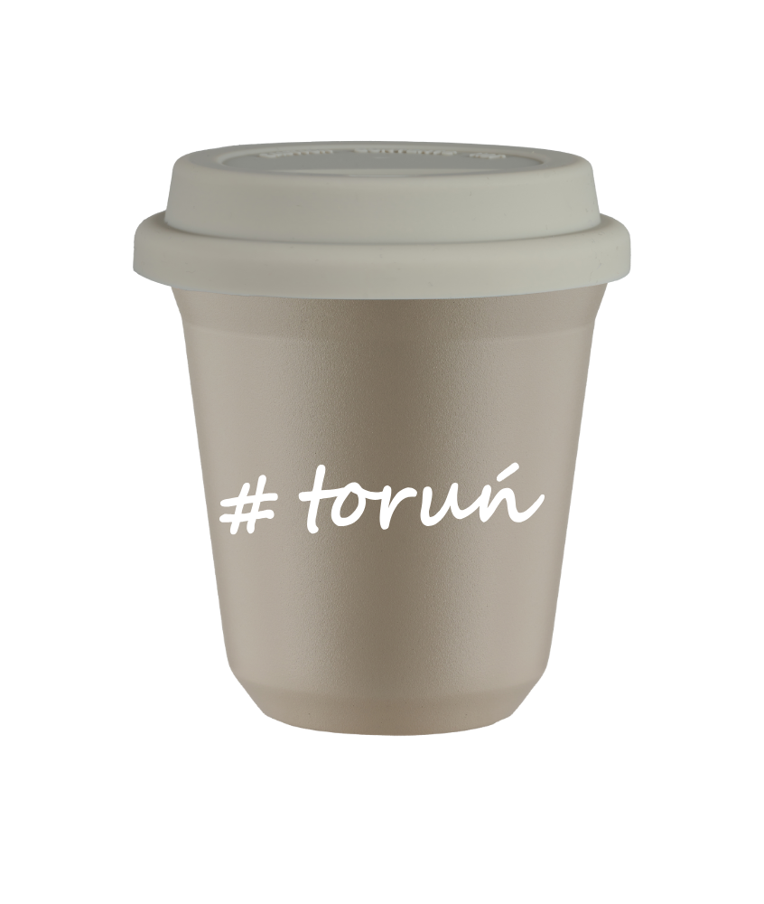 Tasse 80 ml BEIGE "Toruń", avec couvercle blanc Tasse 80 ml BEIGE "Toruń", avec couvercle blanc