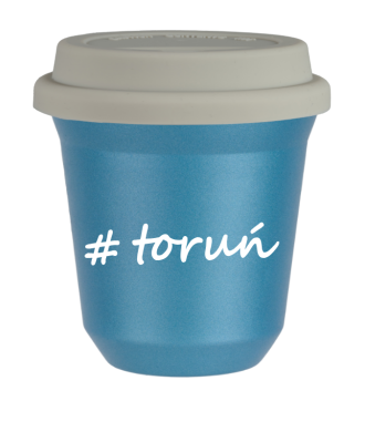 Tasse 240 ml BLEU CLAIR MÉTALLIQUE "Toruń", avec couvercle blanc Tasse 240 ml BLEU CLAIR MÉTALLIQUE "Toruń", avec couvercle blanc
