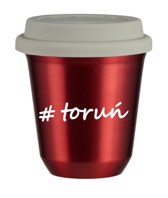 Tasse 150 ml ROUGE MÉTALLIQUE "Toruń", avec couvercle blanc Tasse 150 ml ROUGE MÉTALLIQUE "Toruń", avec couvercle blanc