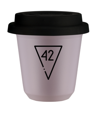 Tasse 80 ml LAVANDE "42", avec couvercle noir Tasse 80 ml LAVANDE "42", avec couvercle noir