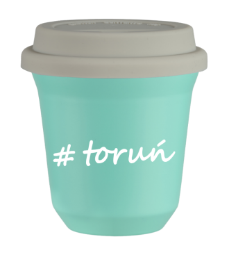 Tasse 240 ml TURQUOISE "Toruń", avec couvercle blanc Tasse 240 ml TURQUOISE "Toruń", avec couvercle blanc