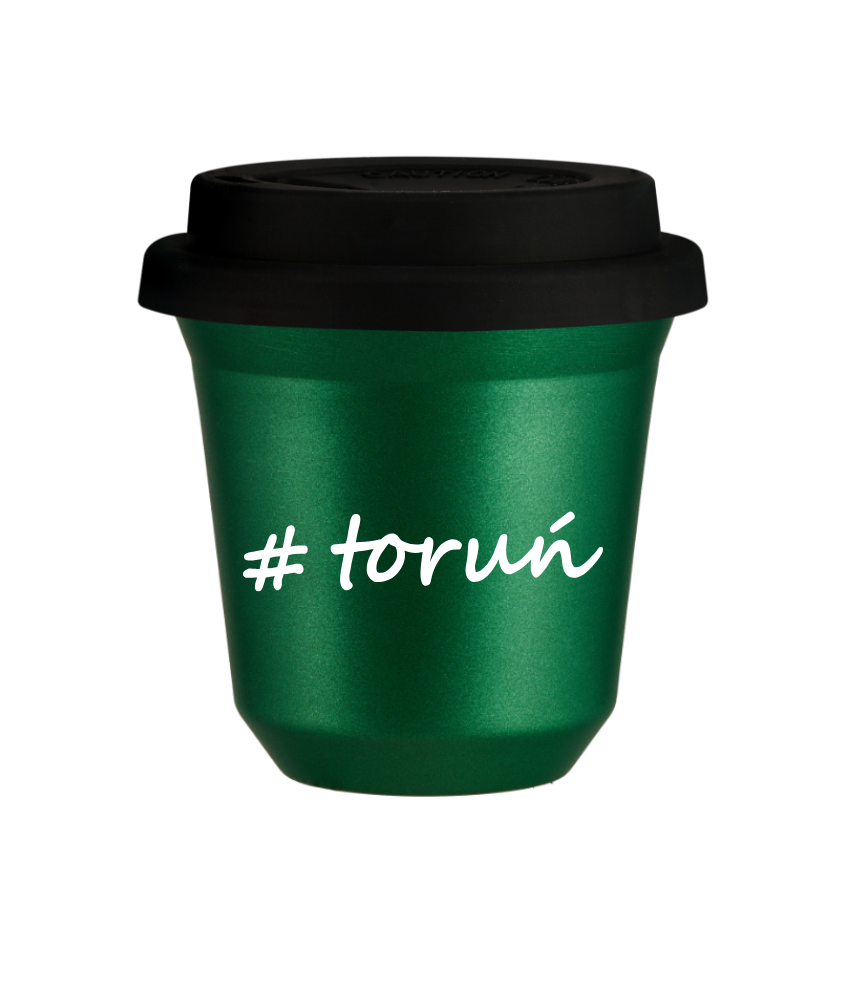 Tasse 150 ml VERT MÉTALLIQUE "Toruń", avec couvercle noir Tasse 150 ml VERT MÉTALLIQUE "Toruń", avec couvercle noir