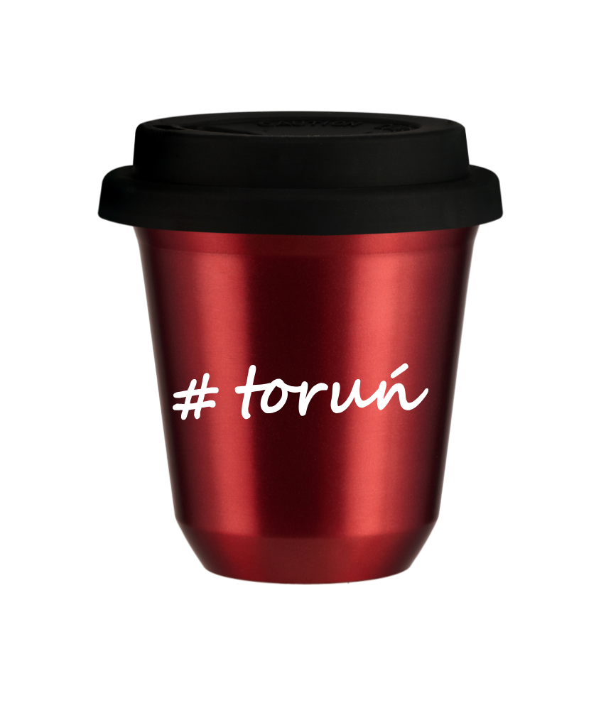 Tasse 80 ml ROUGE MÉTALLIQUE "Toruń", avec couvercle noir