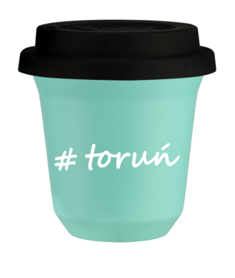 Tasse 150 ml TURQUOISE "Toruń", avec couvercle noir Tasse 150 ml TURQUOISE "Toruń", avec couvercle noir