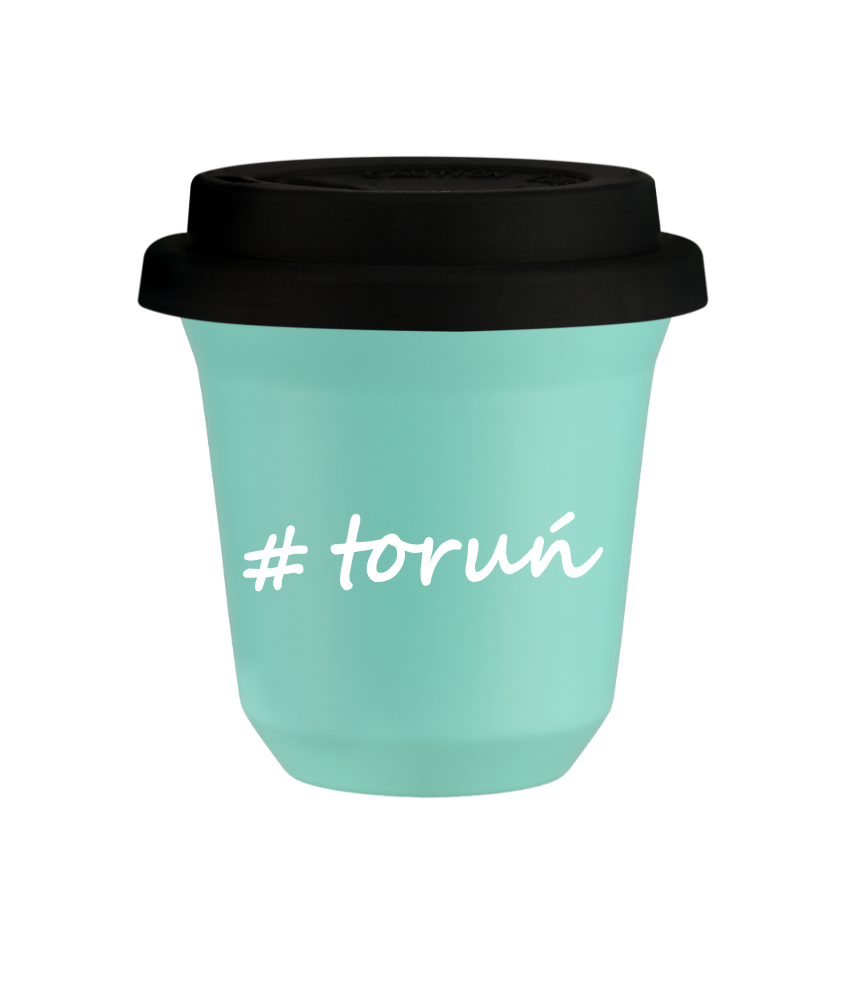 Tasse 150 ml TURQUOISE "Toruń", avec couvercle noir
