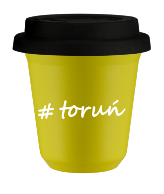 Tasse 150 ml JAUNE "Toruń", avec couvercle noir Tasse 150 ml JAUNE "Toruń", avec couvercle noir