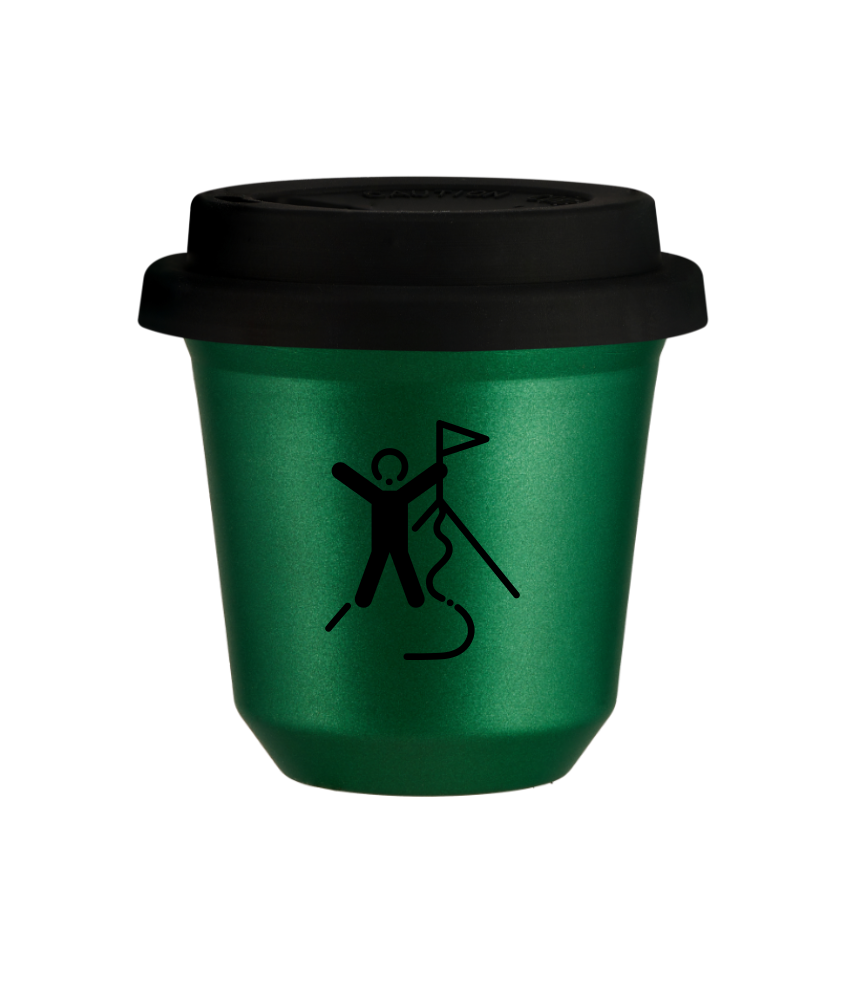 Tasse 80 ml VERT MÉTALLIQUE "Escalade 1", avec couvercle noir