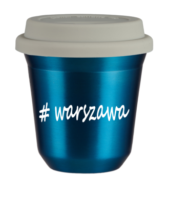Tasse 240 ml BLEU MÉTALLIQUE "Warszawa", avec couvercle blanc Tasse 240 ml BLEU MÉTALLIQUE "Warszawa", avec couvercle blanc