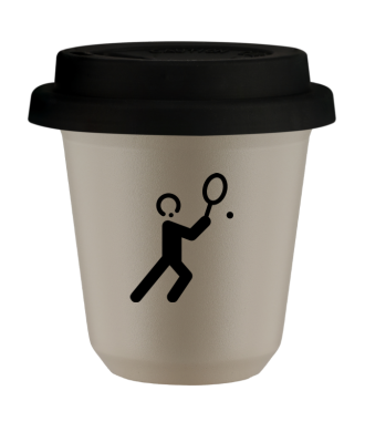 Tasse 80 ml BEIGE "Tennis 1", avec couvercle noir Tasse 80 ml BEIGE "Tennis 1", avec couvercle noir