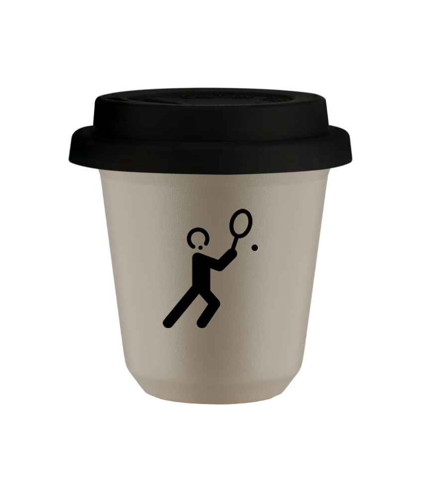 Tasse 80 ml BEIGE "Tennis 1 (noir)", avec couvercle noir