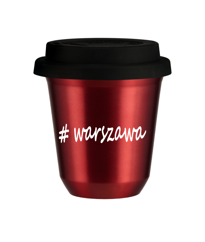 Tasse 80 ml ROUGE MÉTALLIQUE "Warszawa", avec couvercle noir Tasse 80 ml ROUGE MÉTALLIQUE "Warszawa", avec couvercle noir