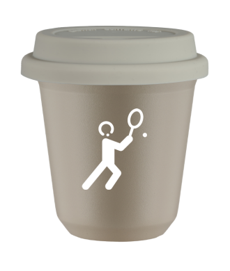 Tasse 80 ml BEIGE "Tennis 1 (blanc)", avec couvercle blanc Tasse 80 ml BEIGE "Tennis 1 (blanc)", avec couvercle blanc