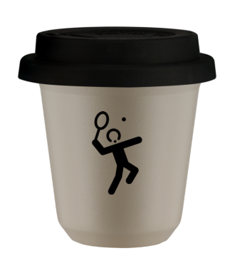 Tasse 80 ml BEIGE "Tennis 2 (noir)", avec couvercle noir Tasse 80 ml BEIGE "Tennis 2 (noir)", avec couvercle noir