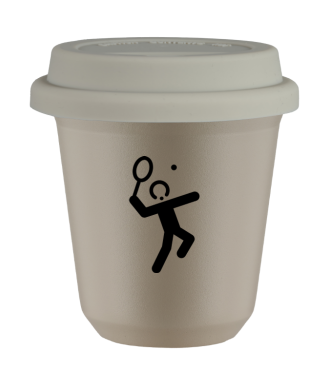 Tasse 80 ml BEIGE "Tennis 2 (noir)", avec couvercle blanc Tasse 80 ml BEIGE "Tennis 2 (noir)", avec couvercle blanc