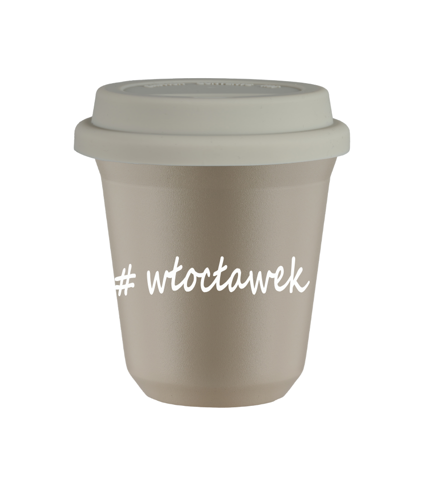 Tasse 150 ml BEIGE "Włocławek", avec couvercle blanc