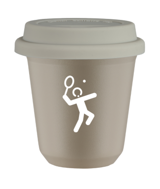 Tasse 80 ml BEIGE "Tennis 2 (blanc)", avec couvercle blanc Tasse 80 ml BEIGE "Tennis 2 (blanc)", avec couvercle blanc