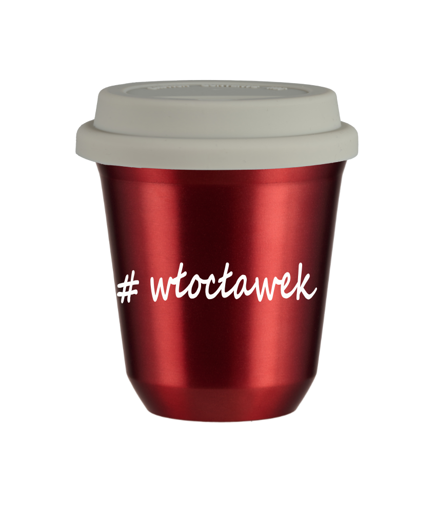 Tasse 240 ml ROUGE MÉTALLIQUE "Włocławek", avec couvercle blanc