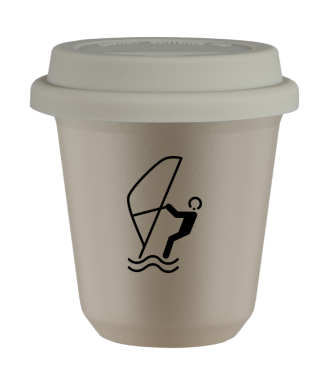 Tasse 80 ml BEIGE "Sports nautiques", avec couvercle blanc Tasse 80 ml BEIGE "Sports nautiques", avec couvercle blanc
