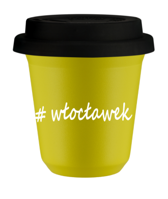 Tasse 240 ml JAUNE "Włocławek", avec couvercle noir Tasse 240 ml JAUNE "Włocławek", avec couvercle noir