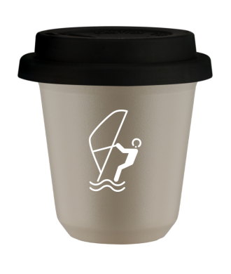 Tasse 80 ml BEIGE "Sports nautiques (blanc)", avec couvercle noir Tasse 80 ml BEIGE "Sports nautiques (blanc)", avec couvercle noir