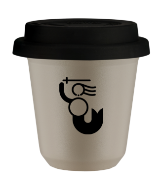 Tasse 80 ml BEIGE "WARSZAWSKA SYRENKA", avec couvercle noir Tasse 80 ml BEIGE "WARSZAWSKA SYRENKA", avec couvercle noir