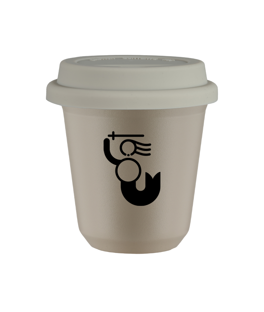 Tasse 80 ml BEIGE "WARSZAWSKA SYRENKA", avec couvercle blanc Tasse 80 ml BEIGE "WARSZAWSKA SYRENKA", avec couvercle blanc