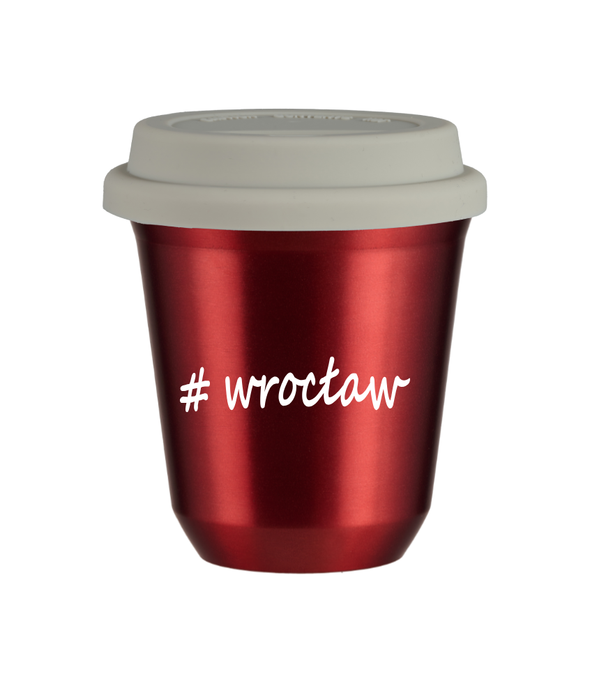 Tasse 240 ml ROUGE MÉTALLIQUE "Wrocław", avec couvercle blanc Tasse 240 ml ROUGE MÉTALLIQUE "Wrocław", avec couvercle blanc