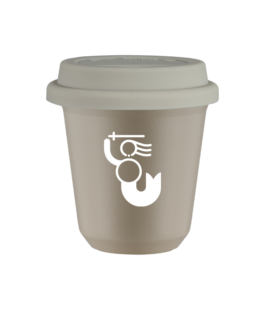 Tasse 80 ml BEIGE "WARSZAWSKA SYRENKA (blanc)", avec couvercle blanc