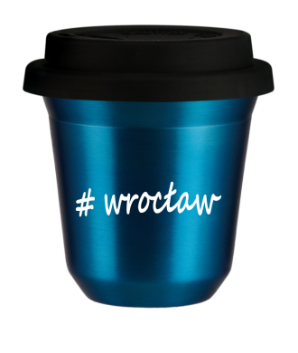 Tasse 150 ml BLEU MÉTALLIQUE "Wrocław", avec couvercle noir Tasse 150 ml BLEU MÉTALLIQUE "Wrocław", avec couvercle noir