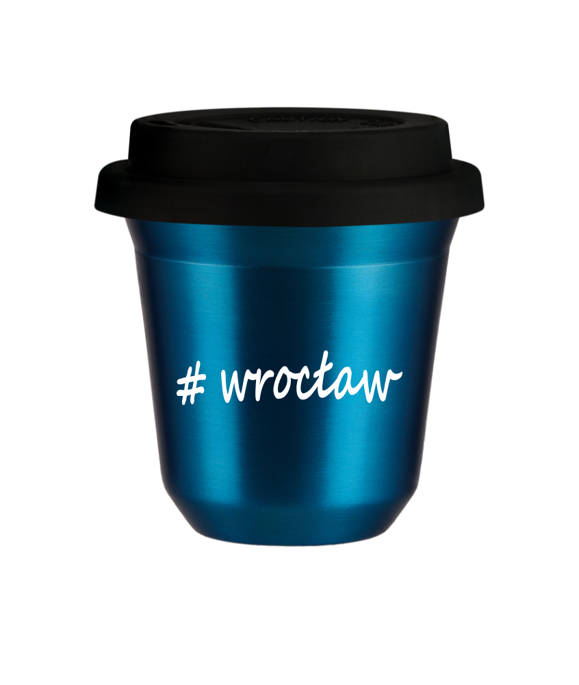 Tasse 240 ml BLEU MÉTALLIQUE "Wrocław", avec couvercle noir Tasse 240 ml BLEU MÉTALLIQUE "Wrocław", avec couvercle noir