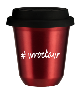 Tasse 240 ml ROUGE MÉTALLIQUE "Wrocław", avec couvercle noir Tasse 240 ml ROUGE MÉTALLIQUE "Wrocław", avec couvercle noir