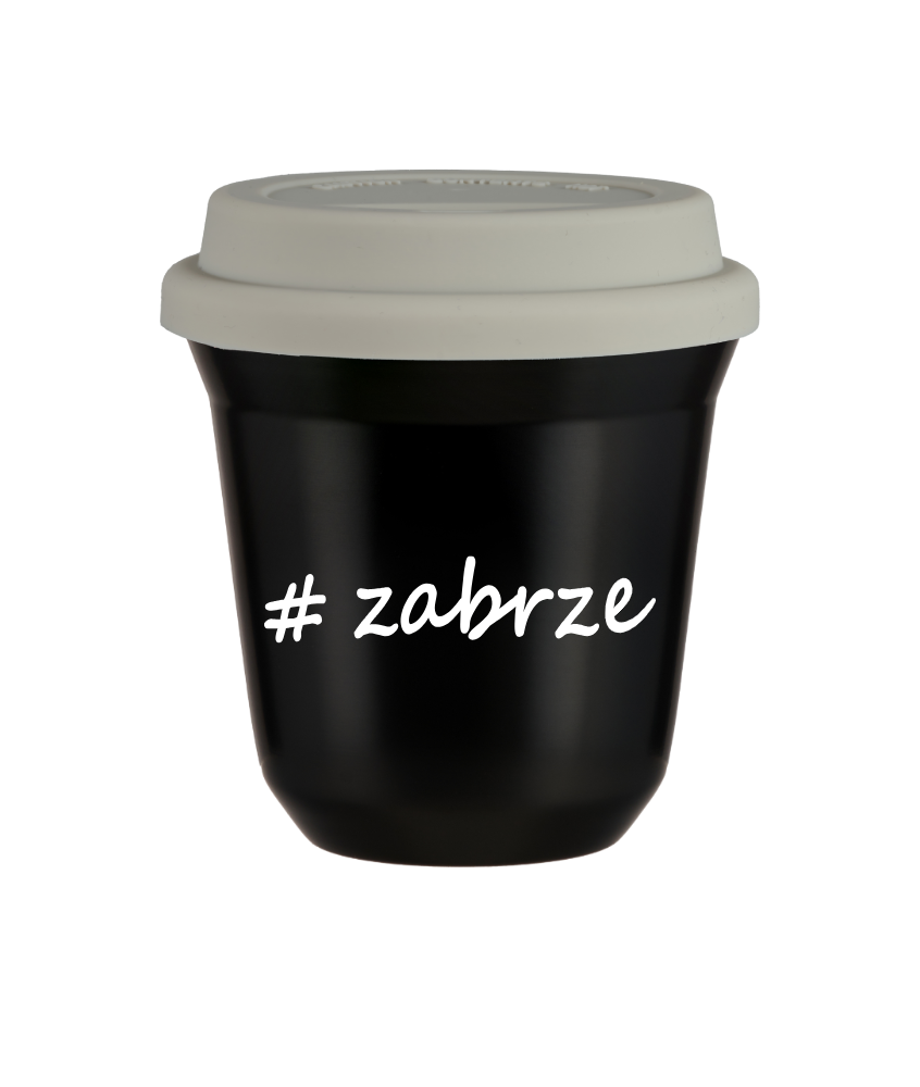 Tasse 240 ml NOIR "Zabrze", avec couvercle blanc Tasse 240 ml NOIR "Zabrze", avec couvercle blanc