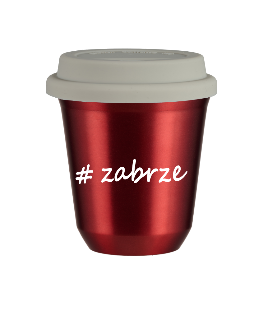 Tasse 150 ml ROUGE MÉTALLIQUE "Zabrze", avec couvercle blanc