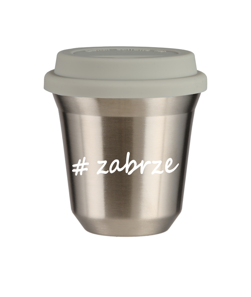 Tasse 240 ml ARGENT "Zabrze", avec couvercle blanc