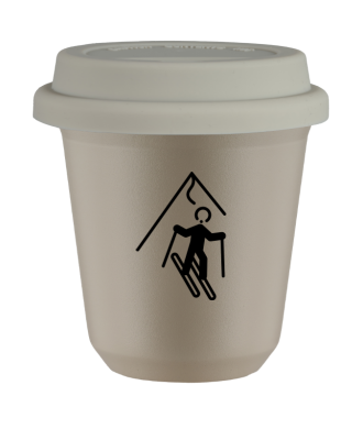 Tasse 80 ml BEIGE "Ski (noir)", avec couvercle blanc Tasse 80 ml BEIGE "Ski (noir)", avec couvercle blanc