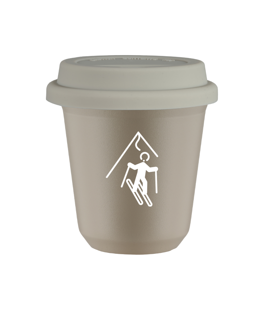 Tasse 80 ml BEIGE "Ski (blanc)", avec couvercle blanc