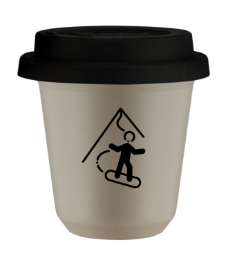 Tasse 80 ml BEIGE "Snowboard", avec couvercle noir Tasse 80 ml BEIGE "Snowboard", avec couvercle noir