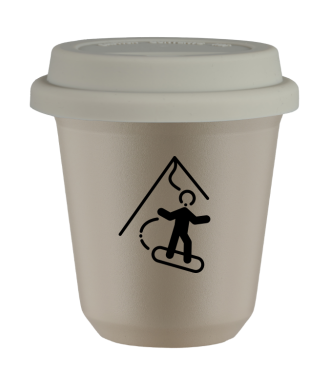 Tasse 80 ml BEIGE "Snowboard", avec couvercle blanc Tasse 80 ml BEIGE "Snowboard", avec couvercle blanc