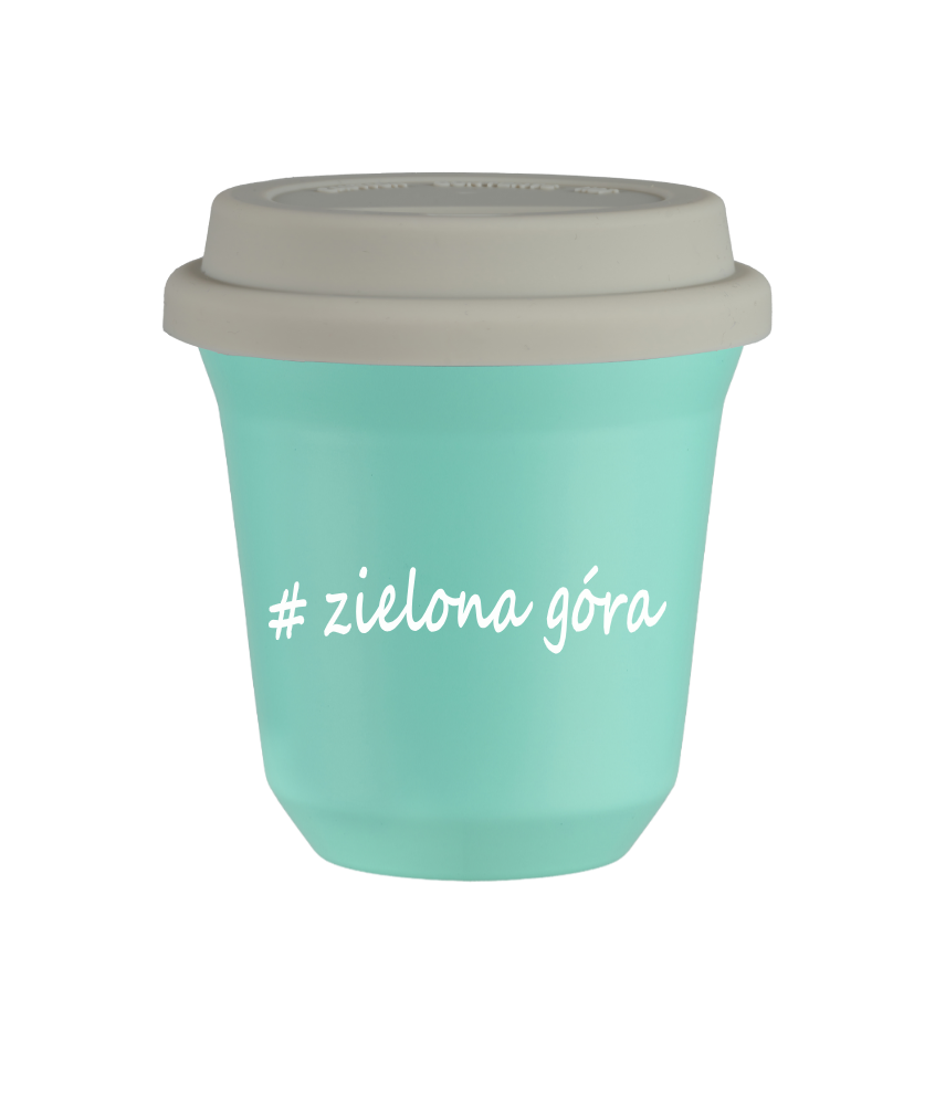 Tasse 150 ml TURQUOISE "Zielona Góra", avec couvercle blanc