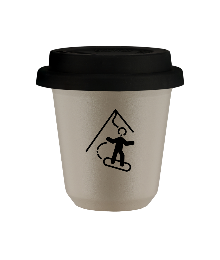 Tasse 80 ml BEIGE "Snowboard (noir)", avec couvercle noir