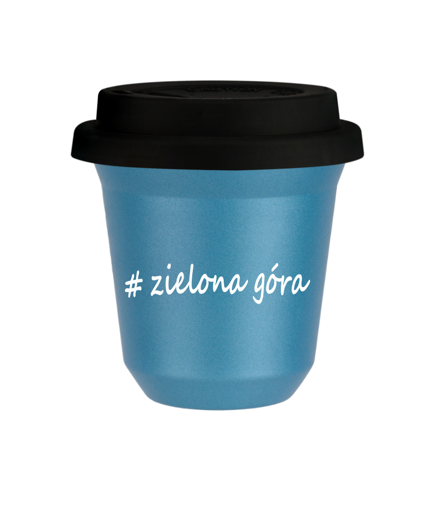 Tasse 240 ml BLEU CLAIR MÉTALLIQUE "Zielona Góra", avec couvercle noir Tasse 240 ml BLEU CLAIR MÉTALLIQUE "Zielona Góra", avec couvercle noir