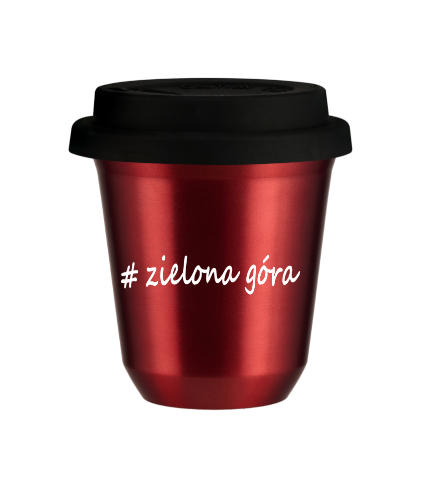 Tasse 150 ml ROUGE MÉTALLIQUE "Zielona Góra", avec couvercle noir Tasse 150 ml ROUGE MÉTALLIQUE "Zielona Góra", avec couvercle noir