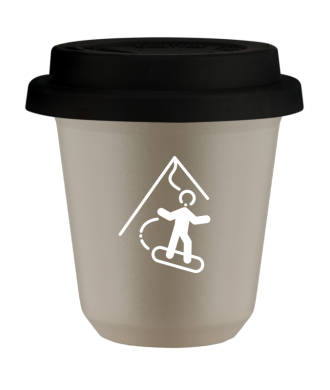 Tasse 80 ml BEIGE "Snowboard (blanc)", avec couvercle noir Tasse 80 ml BEIGE "Snowboard (blanc)", avec couvercle noir