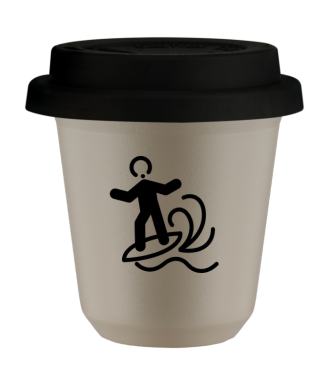 Tasse 80 ml BEIGE "Planche à voile", avec couvercle noir Tasse 80 ml BEIGE "Planche à voile", avec couvercle noir