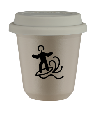 Tasse 80 ml BEIGE "Planche à voile", avec couvercle blanc Tasse 80 ml BEIGE "Planche à voile", avec couvercle blanc