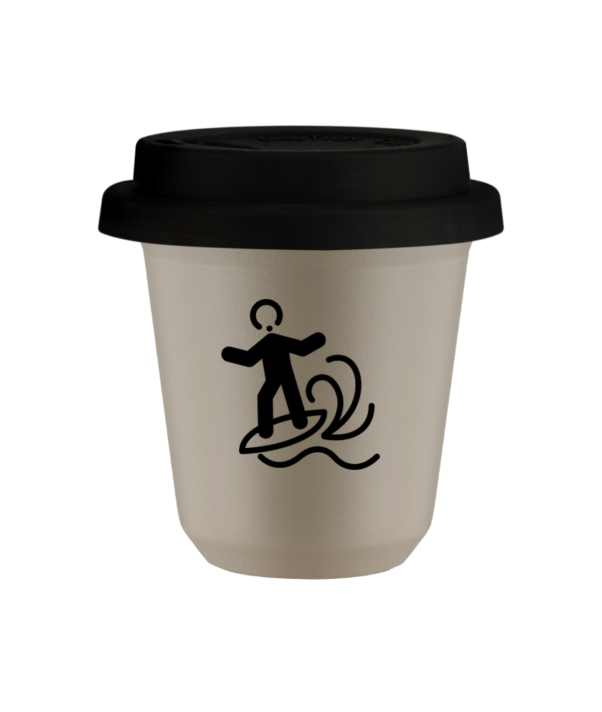 Tasse 80 ml BEIGE "Planche à voile (noir)", avec couvercle noir