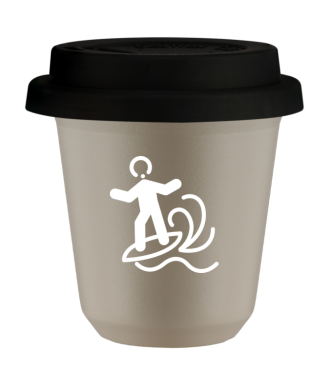 Tasse 80 ml BEIGE "Planche à voile (blanc)", avec couvercle noir Tasse 80 ml BEIGE "Planche à voile (blanc)", avec couvercle noir