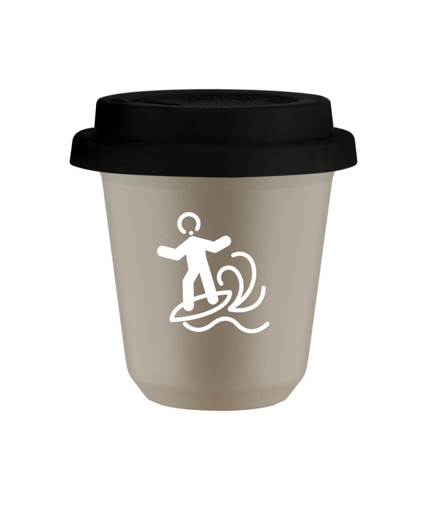 Tasse 80 ml BEIGE "Planche à voile (blanc)", avec couvercle noir